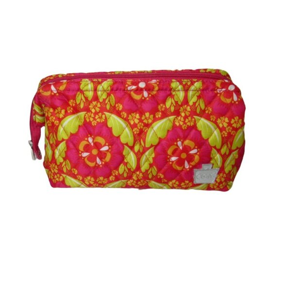 Caboodles Quilted Makeup Hosiery Travel Bag Pink Yellow Floral Zip Around
